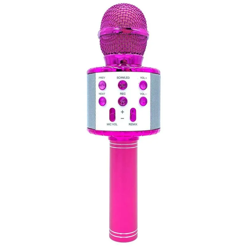 Microfone Sem Fio Para Gravação De Canto Com Luzes Led Colorido Infantil Pink