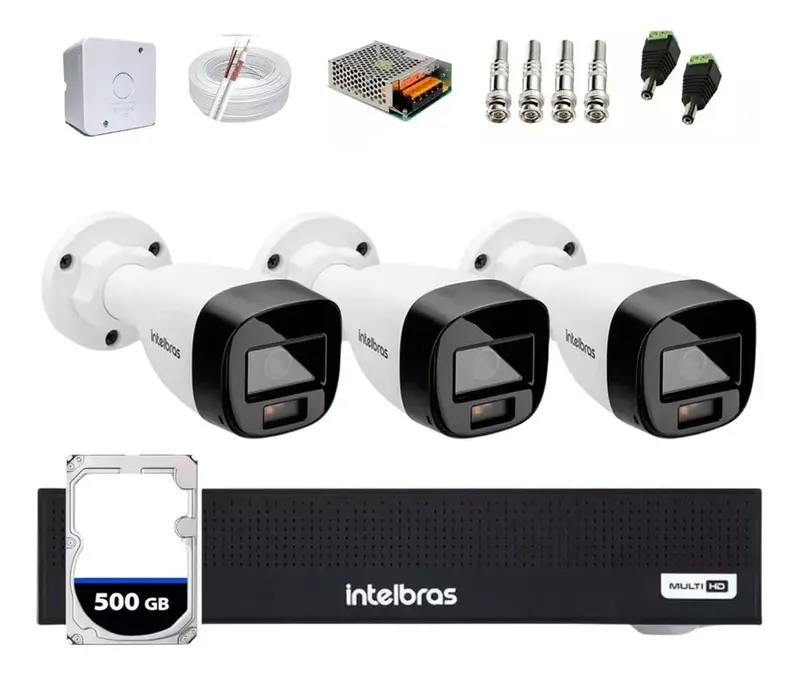 Kit Intelbras 3 Cam Full Color C/ Audio Dvr 4ch 3004c C/hd