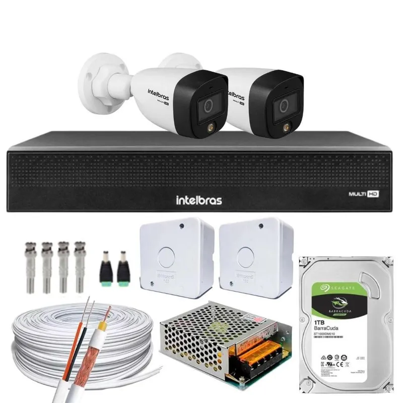 Kit 2 Cameras Intelbras, Full Color, Dvr Mhdx 4 Ch