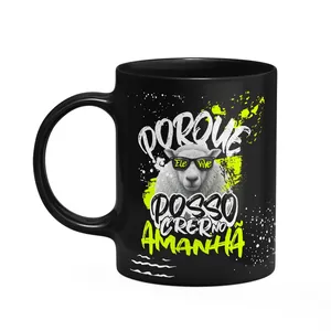 Caneca Religiosa Palavra - Porque Ele Vive - Preta