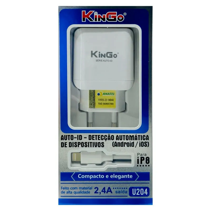 Carregador Kingo U204, Com Cabo - Ip8