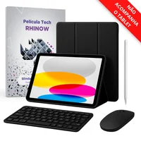 Kit Capa Preta C/ Suporte De Caneta P/ Ipad 10ª E 11ª Geração + Película De Vidro + Caneta + Teclado E Mouse