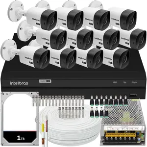 Kit Cftv Intelbras 12 Câmeras Vhc 1120 + DVR 16ch Mhdx 1216, Com 1TB