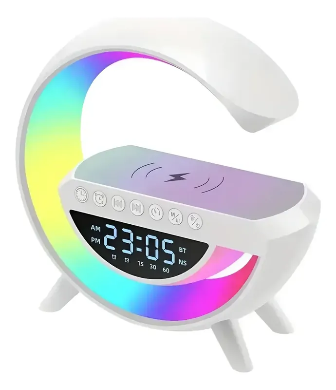 Luminária Speaker Bluetooth Com Som Smart Carregador Indução Branco