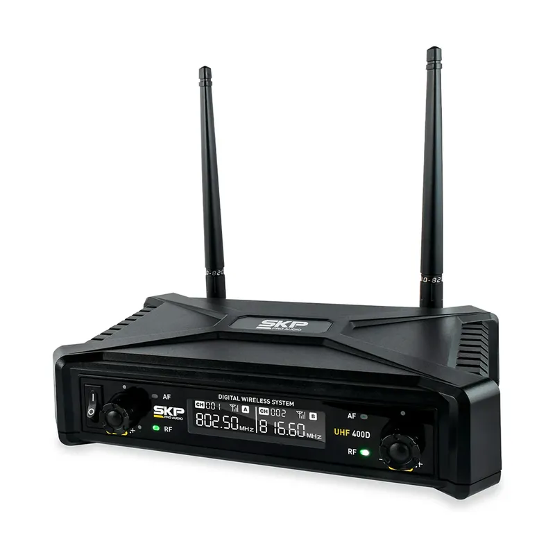 Microfone Sem Fio Skp Uhf 400 D, Com Transmissão Digital - Sauhf400d