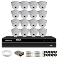 Kit 16 Câmeras Intelbras Vhl 1120 Dome Hd 720p Visão Noturna 20m + Dvr 1316 Full Hd 16 Canais