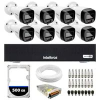 Kit 8 Câmeras Intelbras VHD 1220 B, G7 FULL Color BULLET, FULL HD 1080P, Multi HD IR 20M + DVR Gravador De Vídeo Intelbras MHDX 3008-c + HD 500GB