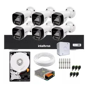 Kit 6 Cameras Intelbras 1120b Full Color, Dvr 8 Canais C/ Hd 500 Gb