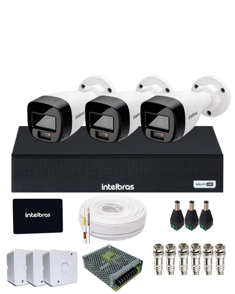 Kit Cftv 3 Câmeras Intelbras 1120d Dvr Mhdx 1104-c Com SSD 512gb.
