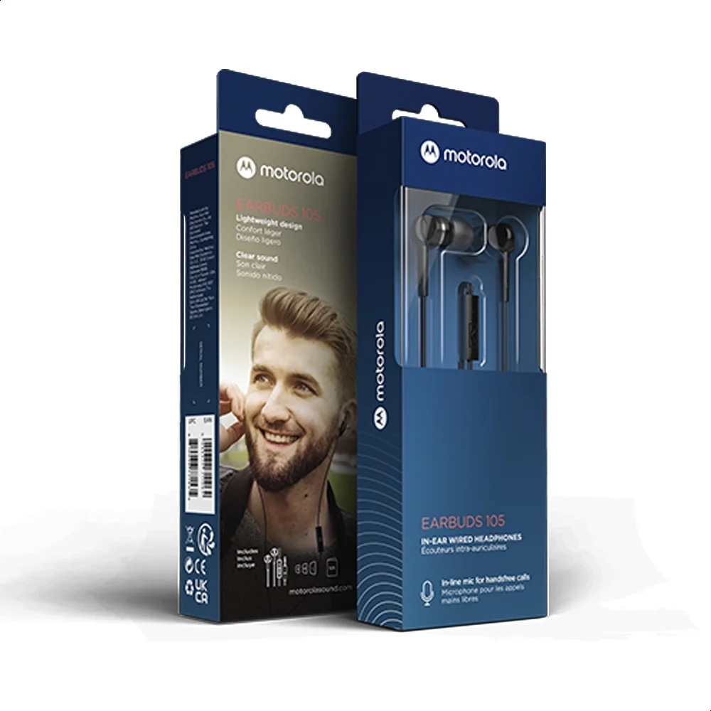 Fone De Ouvido Motorola Earbuds 105, Com Microfone - Preto