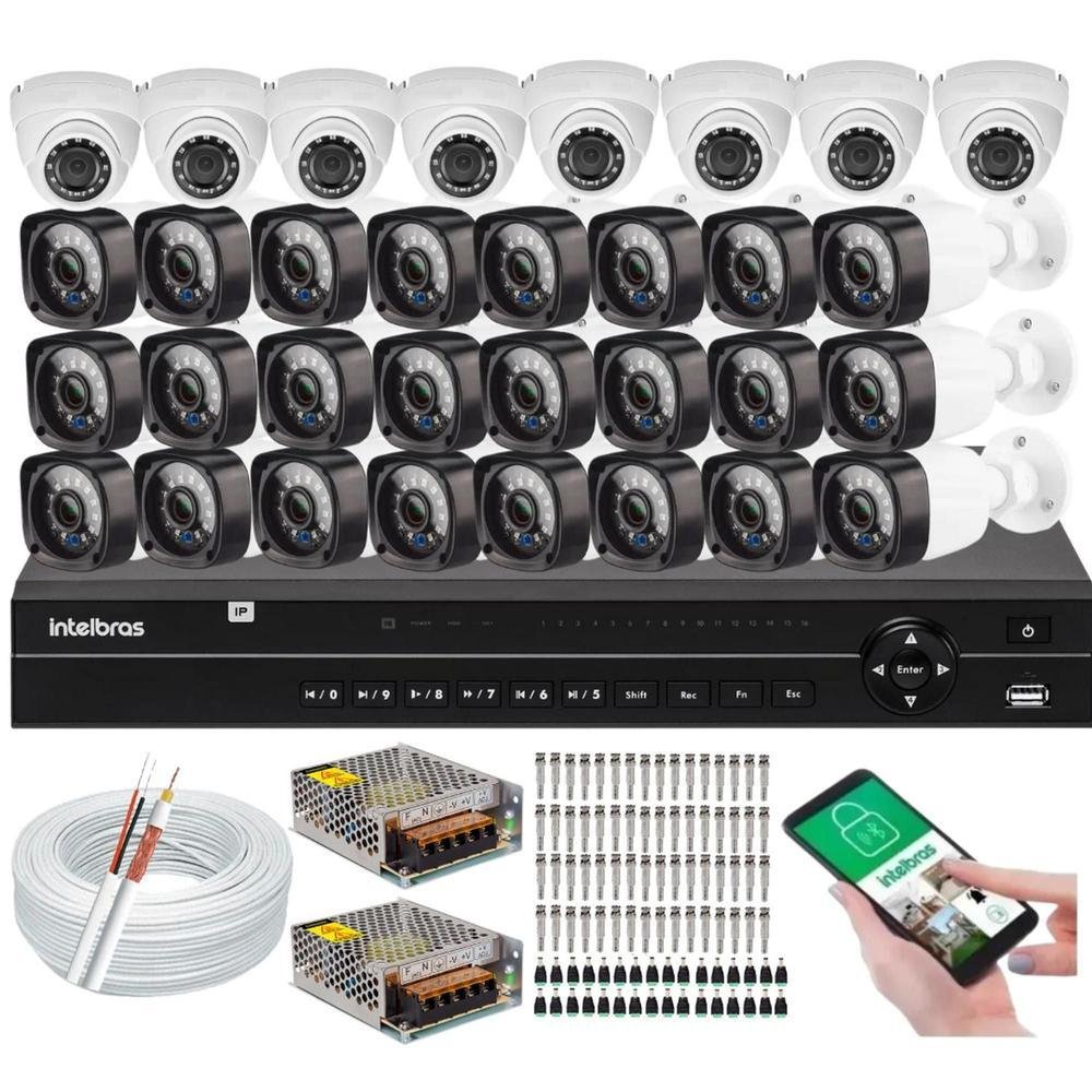 Kit Cftv 32 Câmeras De Segurança + Dvr Intelbras Mhdx Full HD