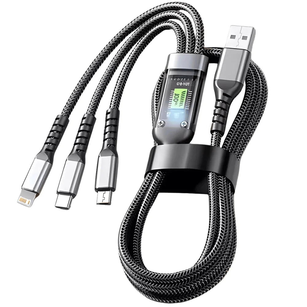 Cabo Carregador Turbo 3 Em 1 Usb 100w Tipo-C / V8 / Linghtning