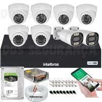 Kit 8 Câmeras De Segurança Full Hd 1080p 20m Infra C/2 Full Color+dvr Intelbras+cabos E Acessórios