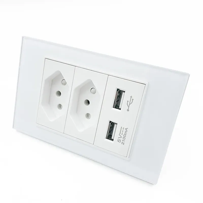 Tomada USB De Parede, 2 Tomadas De Energia 10a, 2 Módulos USB 2.0