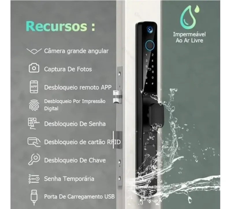 Fechadura Eletrônica À Prova Dágua Tuya Wifi Porta Aluminio Jwcom
