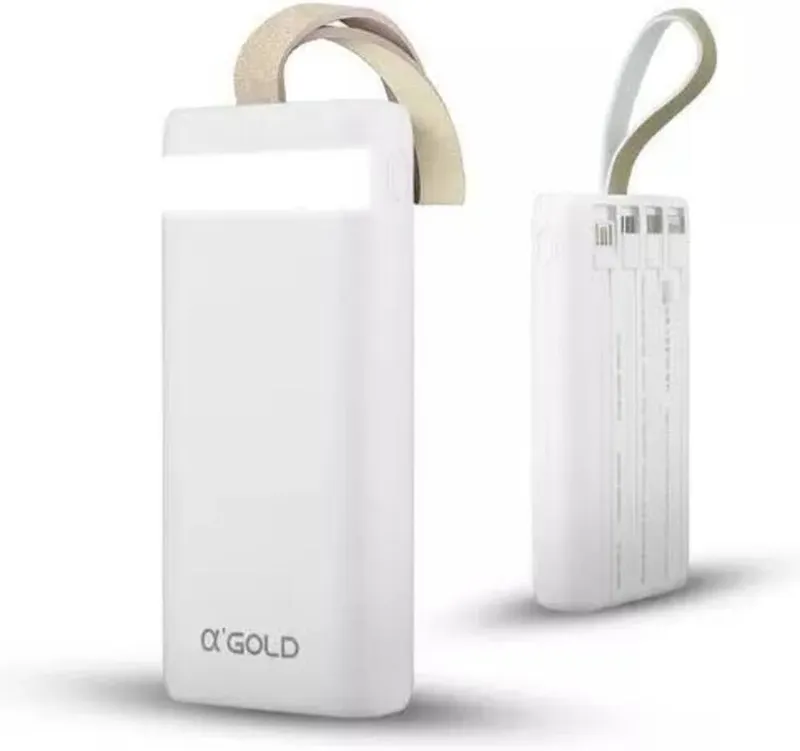 Carregador Portátil Power Bank Turbo 20000mah Sem Fio Universal Com 4 Cabos Saída Usb Tipo C/micro Usb. Visor De Carga E Lanterna (branco)