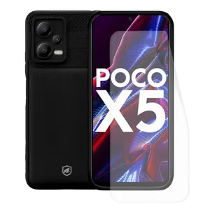 Kit Capa Case Capinha Symetric Preta E Película Hydrogel Hd Para Xiaomi Poco X5 - Gshield