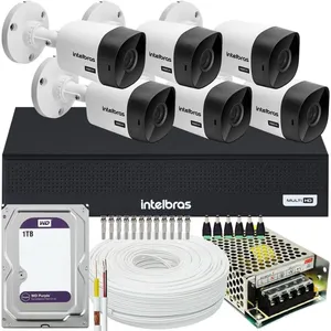 Kit Cftv Intelbras 6 Câmeras Vhc 1120 + DVR Mhdx 1008c, Com HD 1TB Purple
