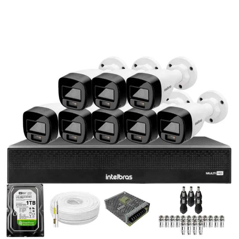 Kit 8 Câmeras Intelbras 1120b Full Color Dvr Mhdx 1016-c Intelbras Com Detecção De Movimentos Hd 1TB
