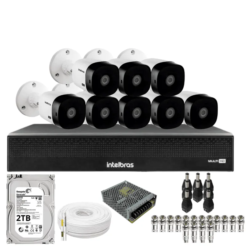 Kit 8 Câmeras Intelbras 1220b Full Hd Dvr Mhdx 1016-c Intelbras Com Detecção De Movimentos Hd 2TB