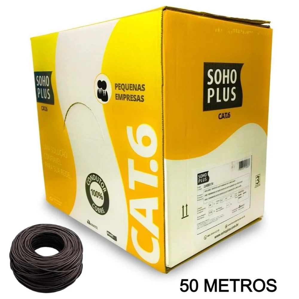 Cabo Rede Cat6 Sohoplus Furukawa 50 Metros Preto