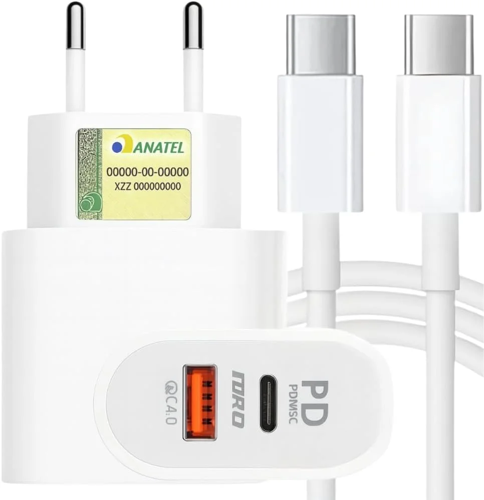 Carregador Turbo 40w Porta Dupla (usb-a + Usb-c) + Cabo Ultra Rápido De 1m Premium®, Compatível Com Iphone 15, 15 Pro, 15 Pro Max, Iphone 16, 16 Pro