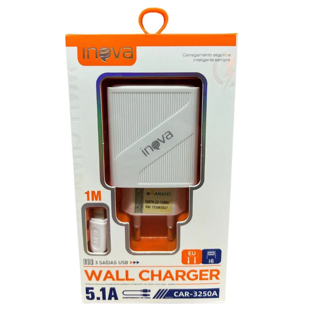Carregador Inova Car-3253 Usb De Parede Carregamento Rápida Branco