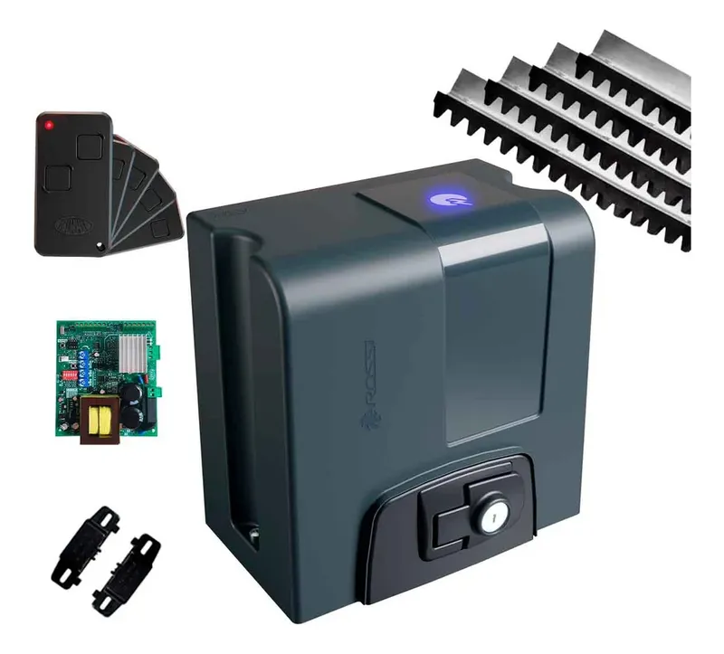 Kit Motor Rossi Dz Nano Nitro Bivolt Para Portão 650kg Deslizante 3 Controles +3 Metros Cremalheira