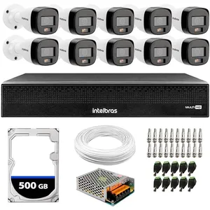 Kit 10 Câmeras Intelbras Vhd 1220 B, Full Color, Dvr Mhdx 3116-c 16 Canais + Hd 500GB