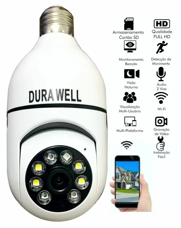 Kit 4 Câmera Lampada Inteligente Wireless Infra Ip Full Hd 2.0 Megapixels Holofote, Auto Tracking.