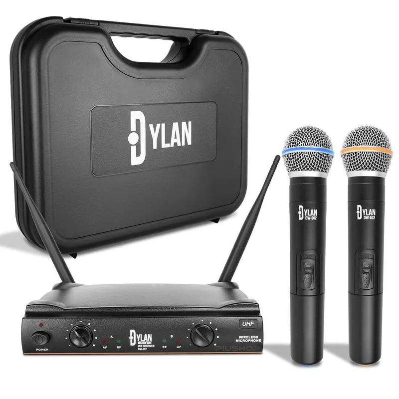 2 Microfones Dylan Duplo, Sem Fio, Uhf, De Mão - Dw602