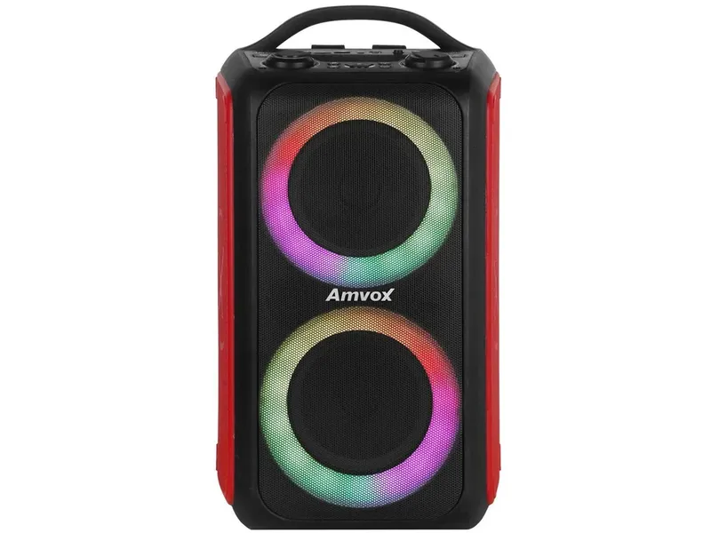 Caixa Amplificada Amvox Aca-600 Bagvox, Entrada Aux, Blutooth 5.0, 600w Rm, Vermelho - Bivolt