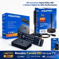 Kit Conversor Digital Full Hd Com Antena Hdtv Aquário + Amplificador 10x