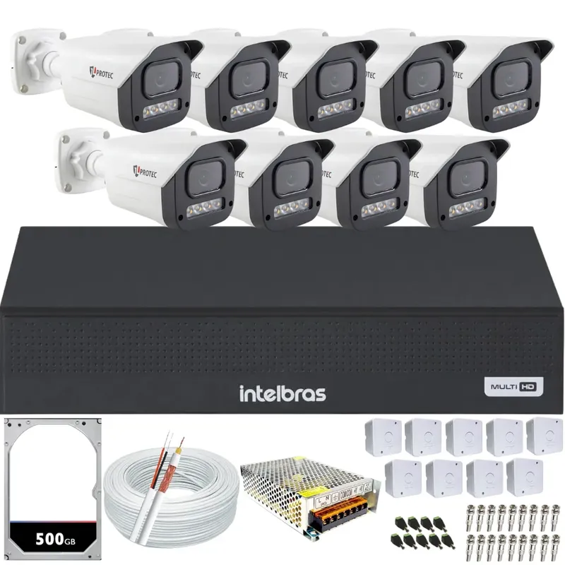 Kit 9 Câmeras Full Color C/áudio Dvr Intelbras 16ch 500gb