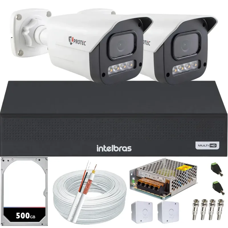 Kit 2 Câmeras 1080p Full Color C/áudio Dvr Intelbras 4ch 500gb