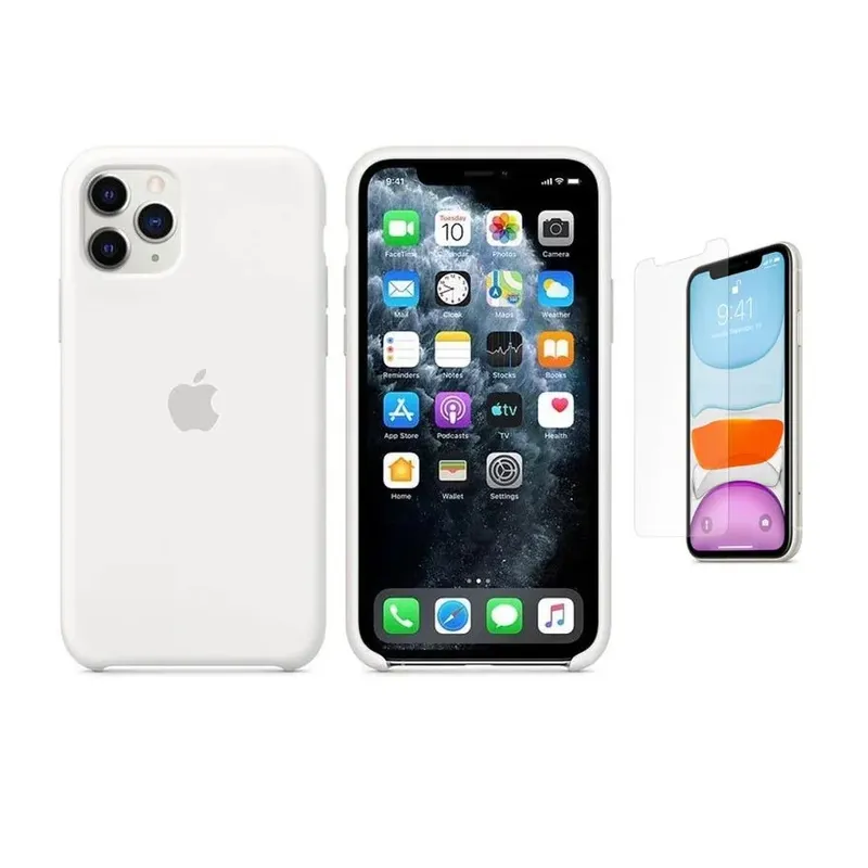 Capa Silicone Iphone 11 Pro Max 6,5" Branco + Pel