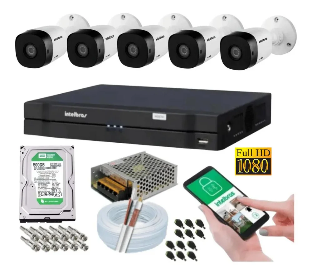 Kit 4 Camera De Seguranca, Intelbras 2mp 1220b Dvr 4 Canais Multi Hd