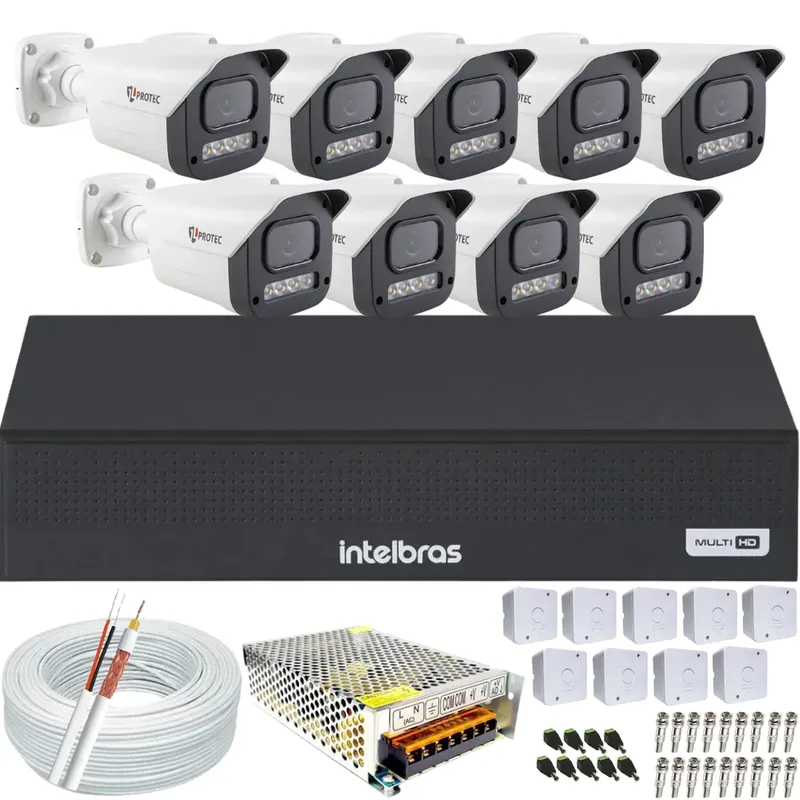 Kit 9 Câmeras Full Color C/áudio Dvr Intelbras 16 Canais S/hd