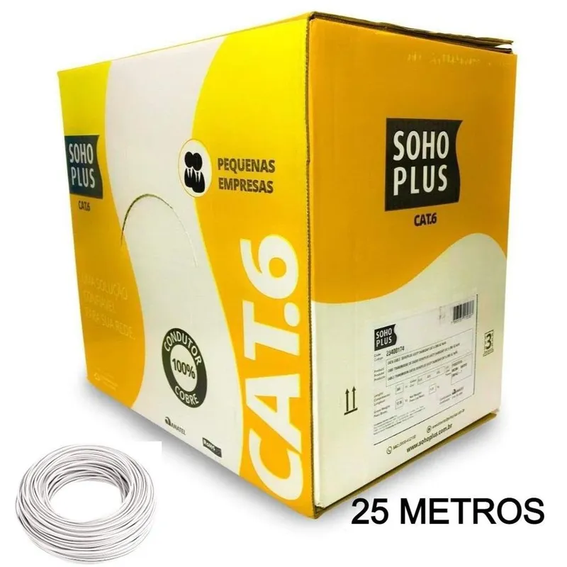 25 Metros De Cabo Rede CAT6 Sohoplus Furukawa, 100% Cobre, branco