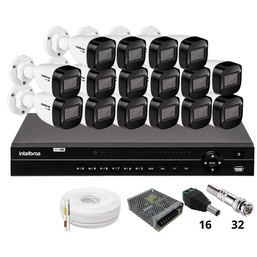 Kit 16 Câmeras Intelbras 1120b Full Color Dvr Intelbras Mhdx 1232 Hd 4TB