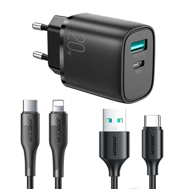 Carregador Rápido USB A,USB C 20w Qc 3.0, Preto