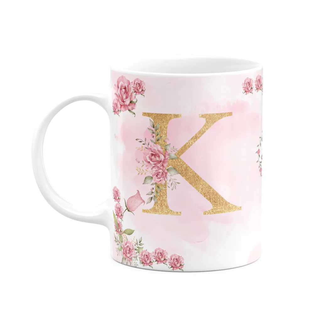 Caneca Floral Mães - Inicial Do Nome Letra K - 325ml