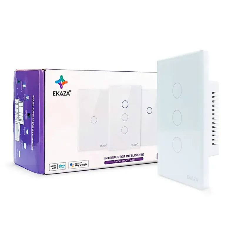 Interruptor Inteligente Wifi 3 Botões Touch Smart Ekaza Alexa E Google - Branco - 110v/220v