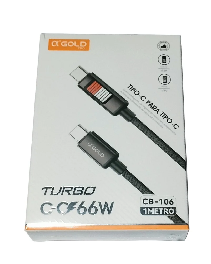 Cabo 66w Tipo-c Turbo 1m LED 5v 9v Reforçado A'gold