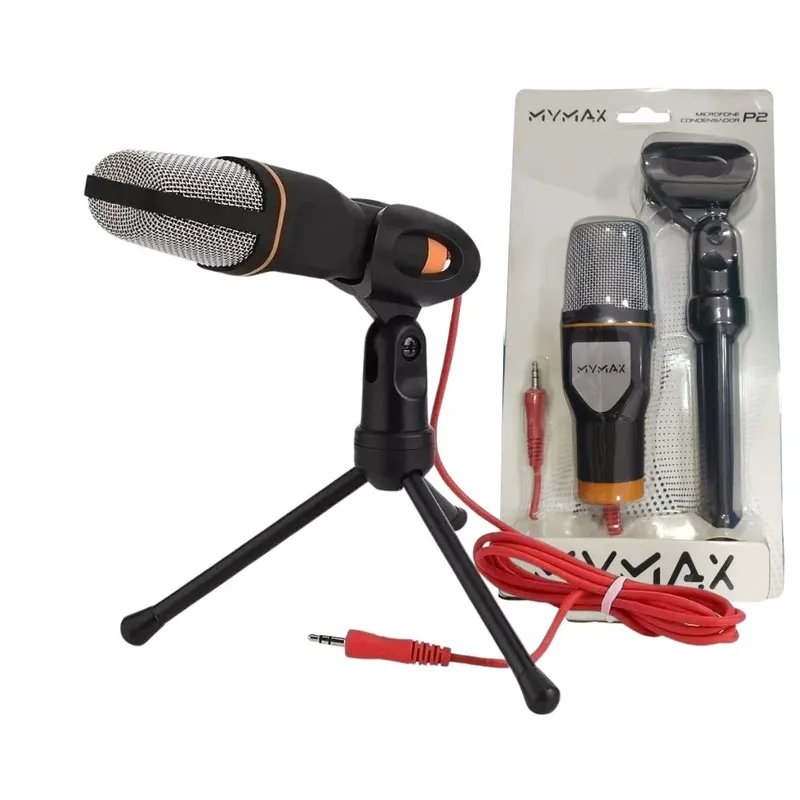 Microfone Mymax Condensador P2 Com Suporte De Mesa