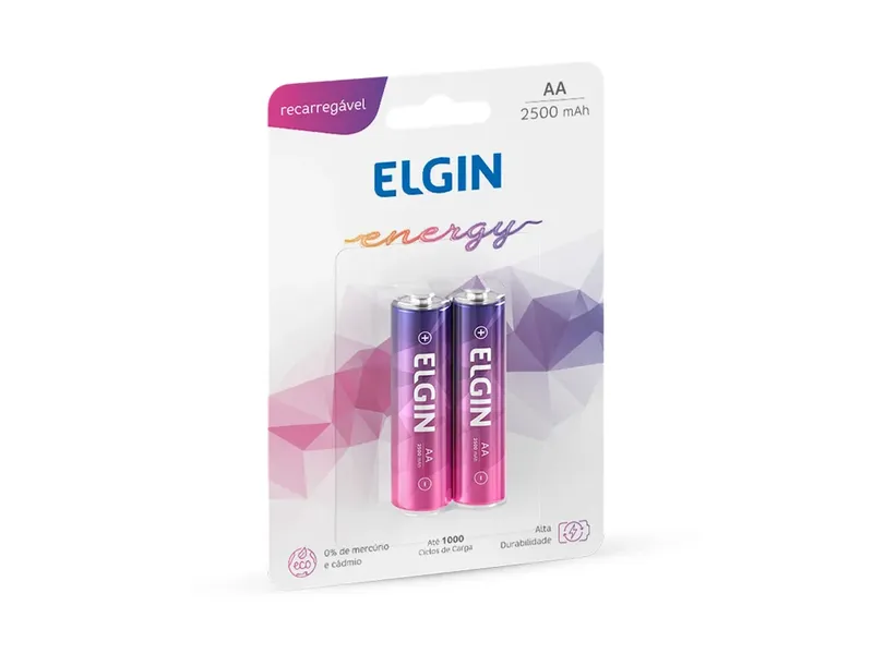 Pilha Recarregável AA Elgin, 2 Unidades, 2500 mAh - 82172
