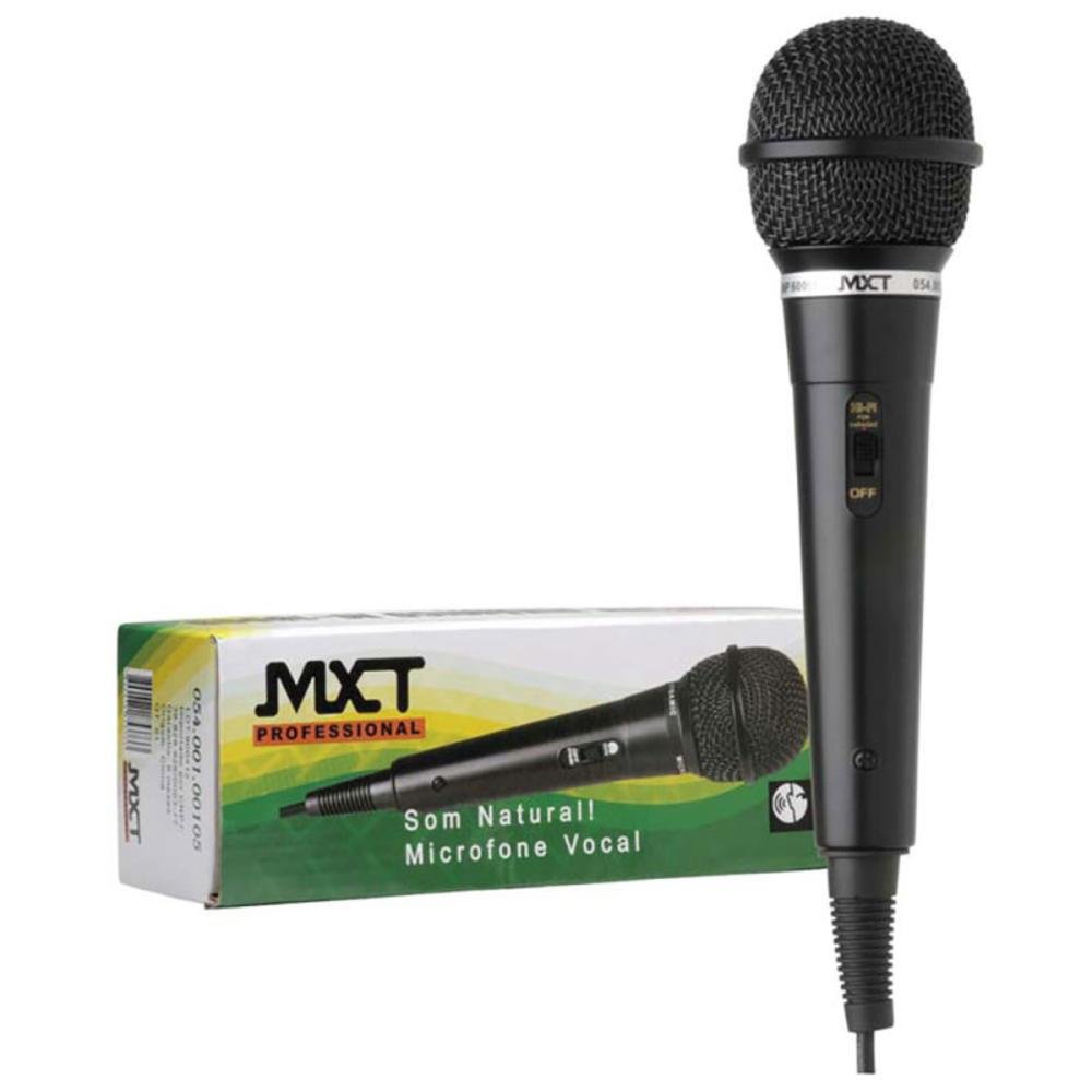 Microfone com Fio Mxt M-1800b, 3 Metros, Preto - Od 4 Mm