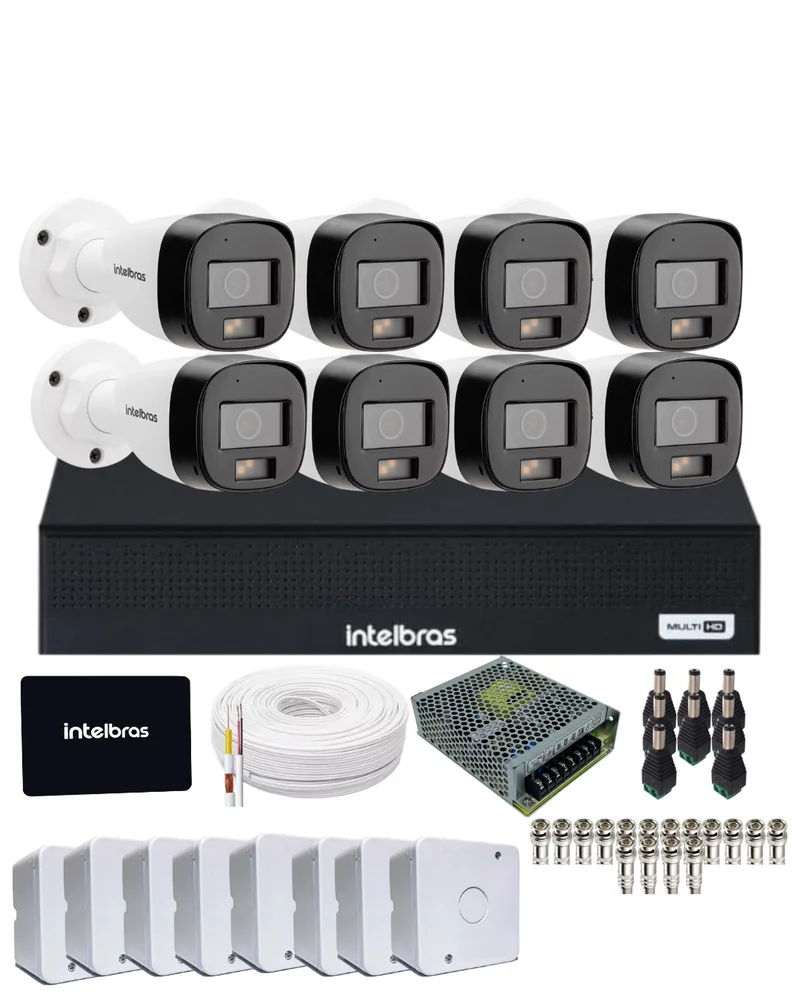 Kit 8 Câmeras Intelbras Vhd 3220 B Full Color Com Áudio Dvr Mhdx 1108-c Com SSD 512gb.
