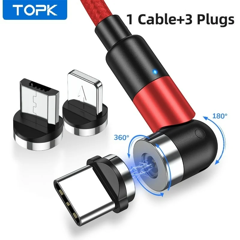 Cabo Pra Carregar Micro Usb Tipo C Topk Am59 Vermelho 1m