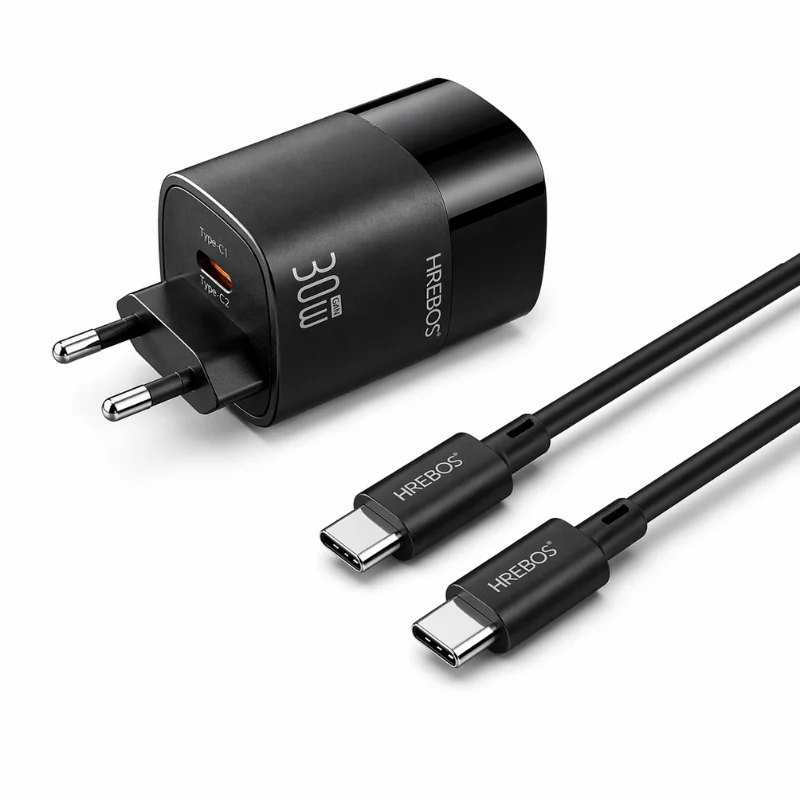 Kit Carregador Rápido 30w Hrebos Quantum Charge Crg-222cc Tipo-c - Usb-c Preto